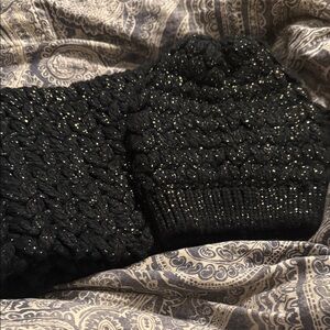 Black Knit hat and scarf with Gold Accents